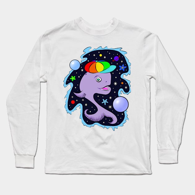 Space Whale Rainbow Hat Long Sleeve T-Shirt by LockeNLore